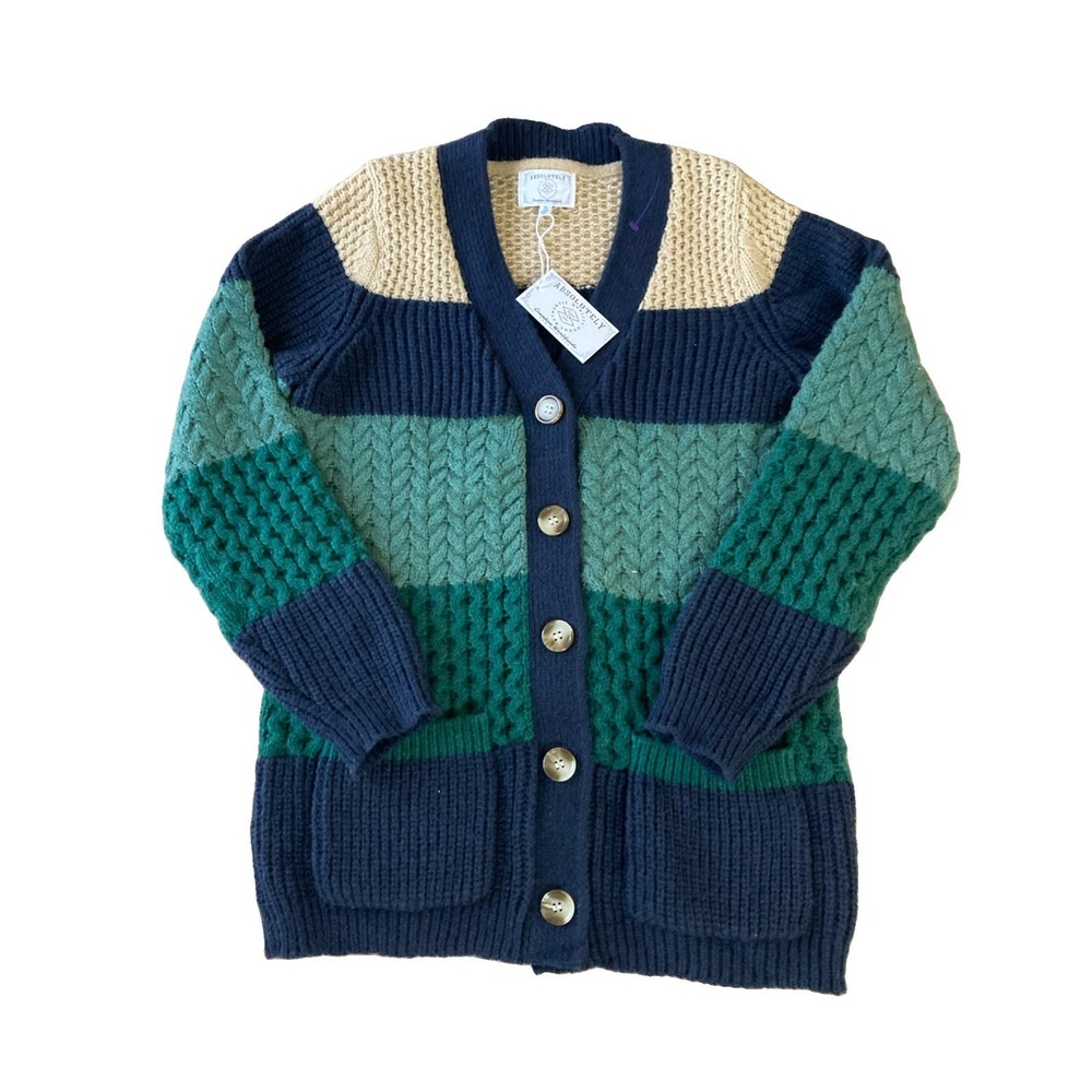 Absolutely Creative Worldwide Cableknit Cardigan Womens S New Colorblock Varsity